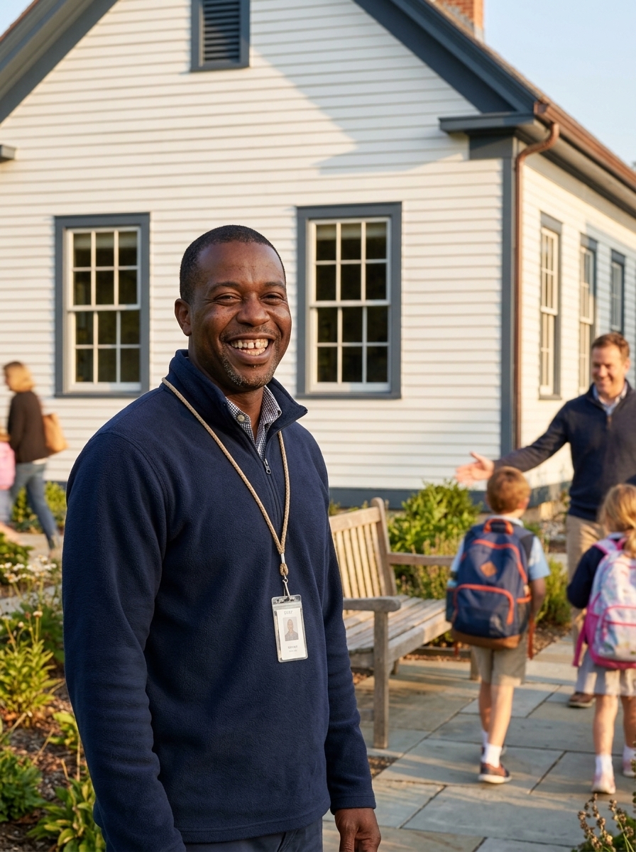 Marcus Bell outside the farmhouse kindergarten